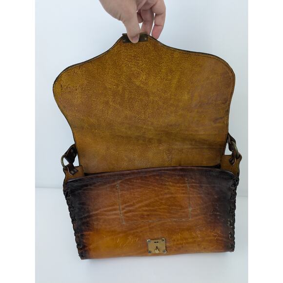 Vintage Hand Made Rustic Leather Laptop Messenger Bag With Working Lock & Key - Picture 7 of 12